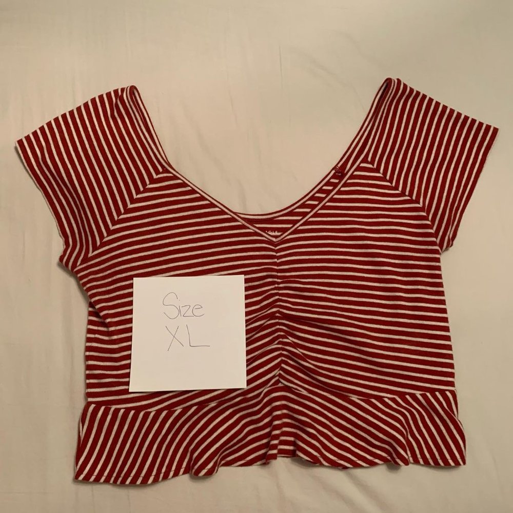 Red and White Striped Crop Top